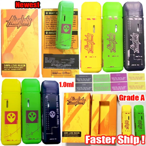 wholesale Alien Labs Disposable Carts Rechargeable Vape Pen Electronic Cigarettes Black Green Yellow 1.0ml Flat Empty Pods Battery Thick Oil Live Resin Pens With Packaging Box