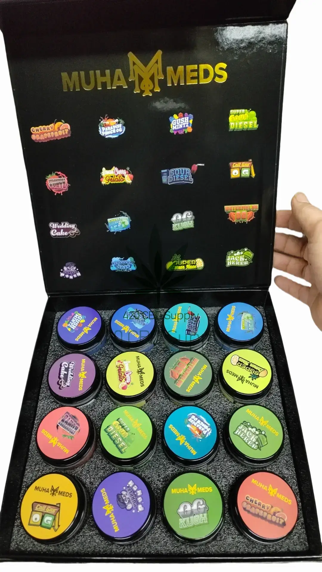 Factory wholesale empty packman muha meds glass jar concentrate packaging with master paper box